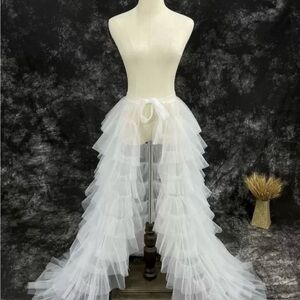 Bridal/Wedding white layered tulle overskirt/underskirt. Photo getting ready